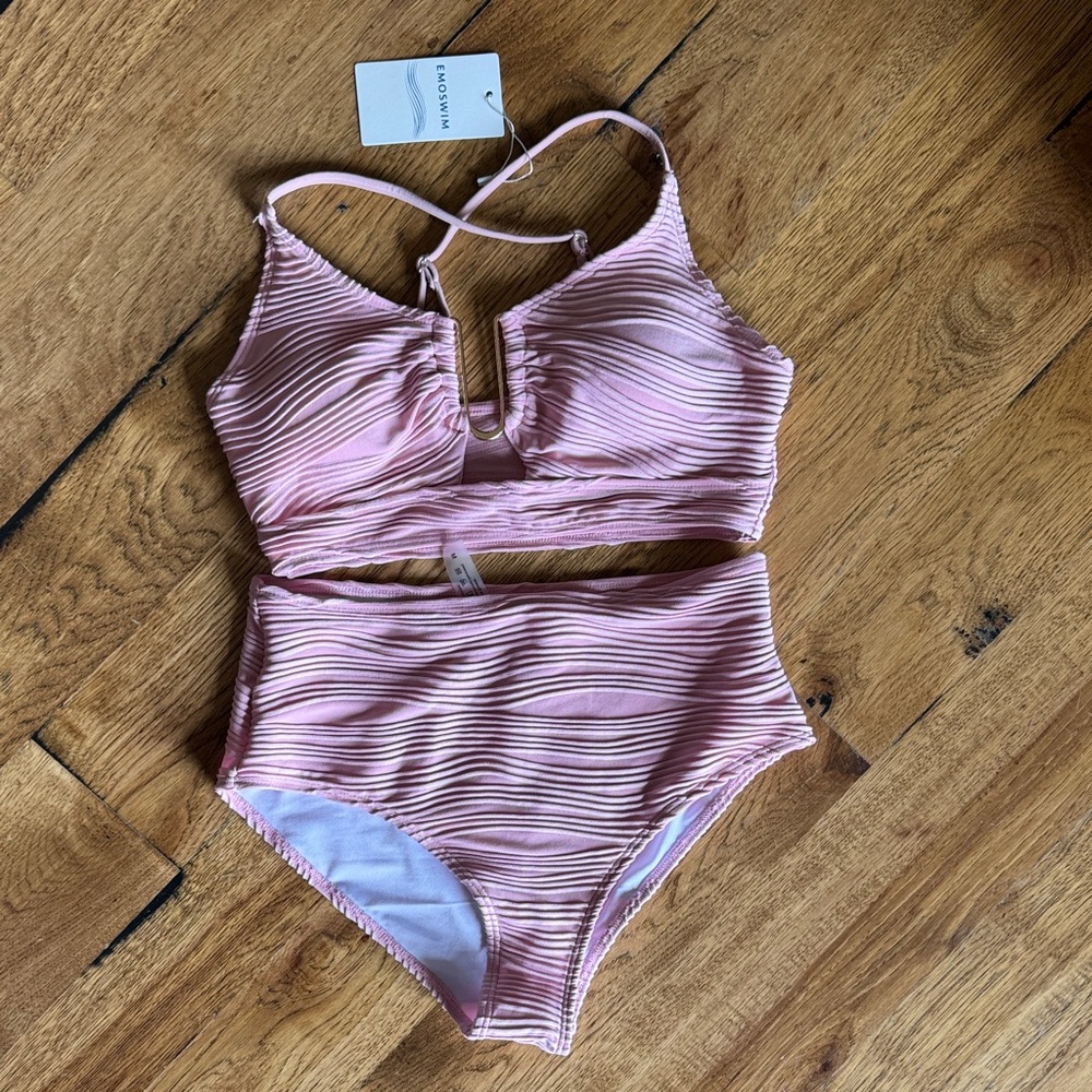 Smocked Pink Two-Piece One-Piece Style Swimsuit for Kids - Unknown Brand